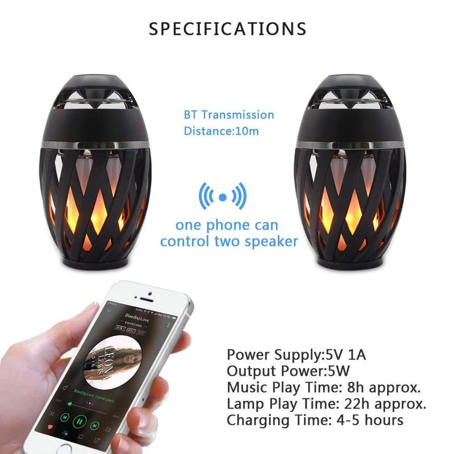 LED Flickering Flame Atmosphere Light with Bluetooth Bass Speaker